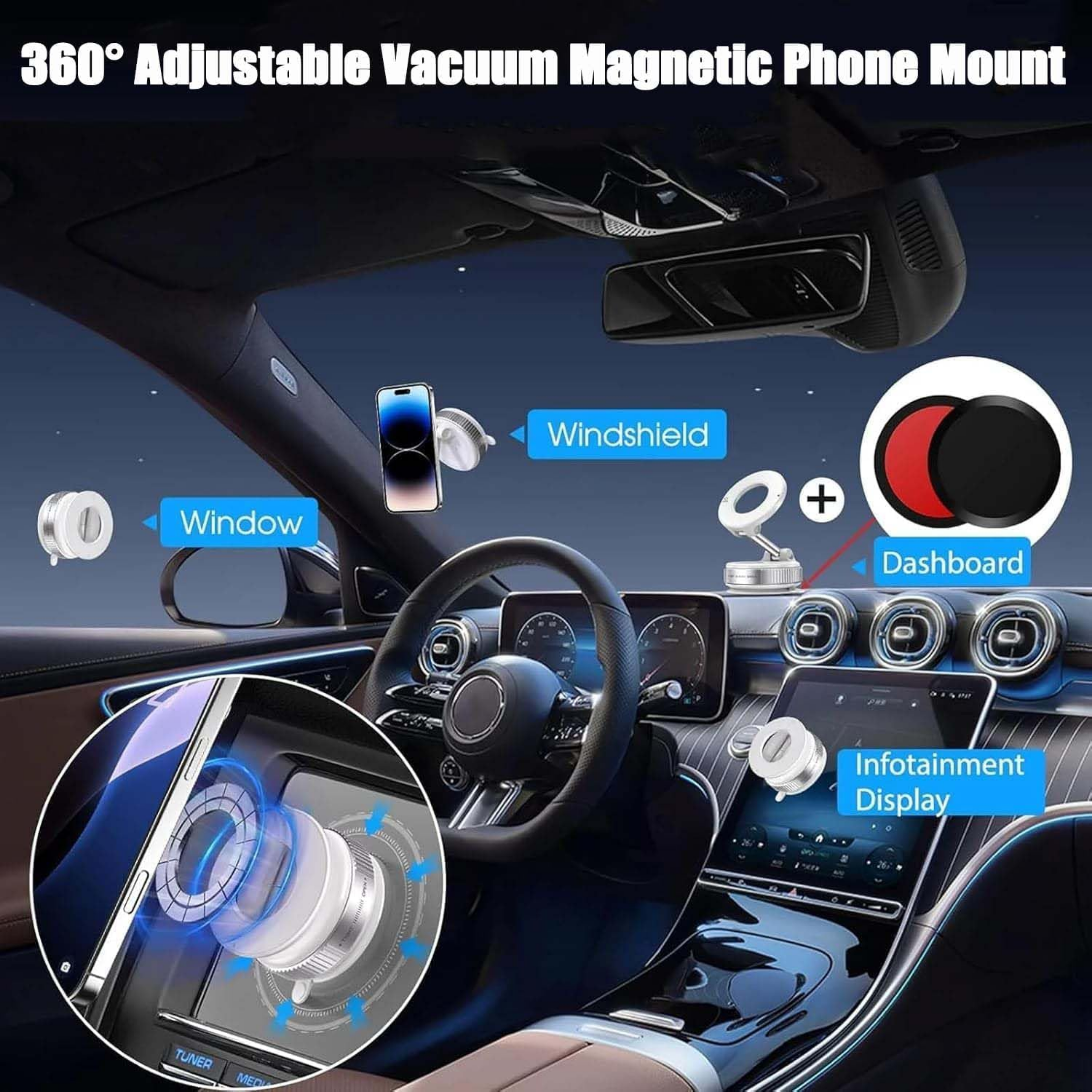 Vacuum Phone Holder – 360° Magnetic Car Mount with Suction Cup