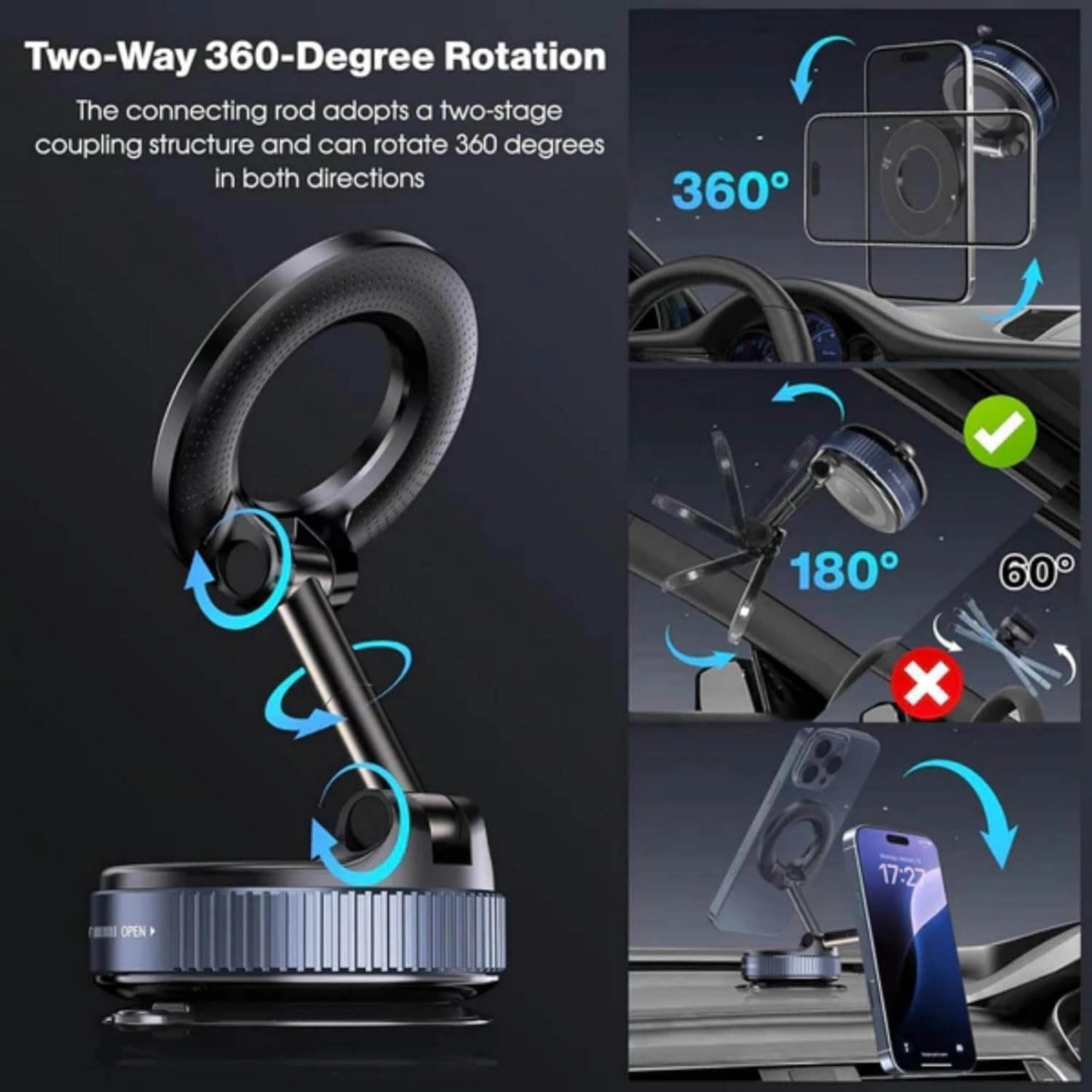 Vacuum Phone Holder – 360° Magnetic Car Mount with Suction Cup
