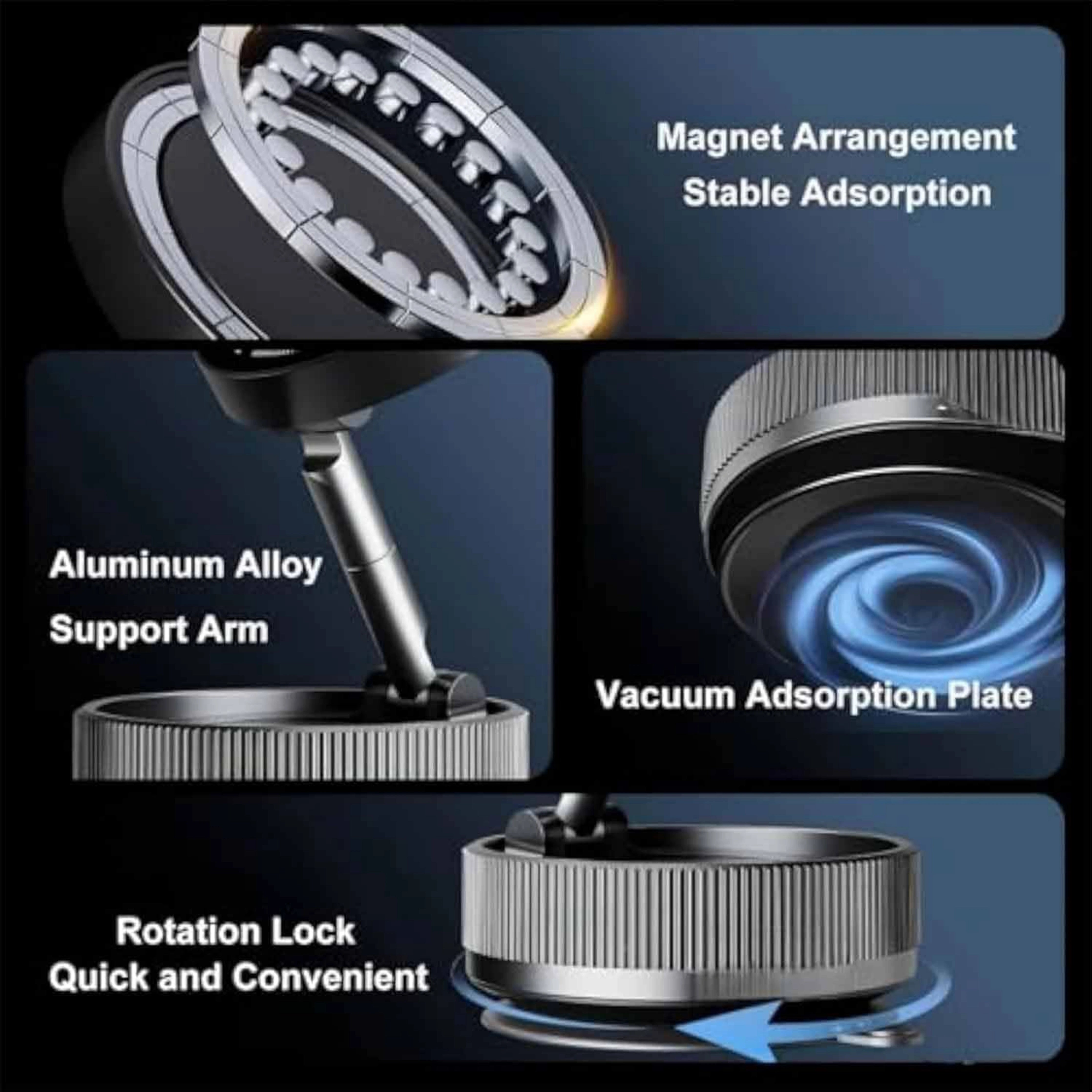 Vacuum Phone Holder – 360° Magnetic Car Mount with Suction Cup