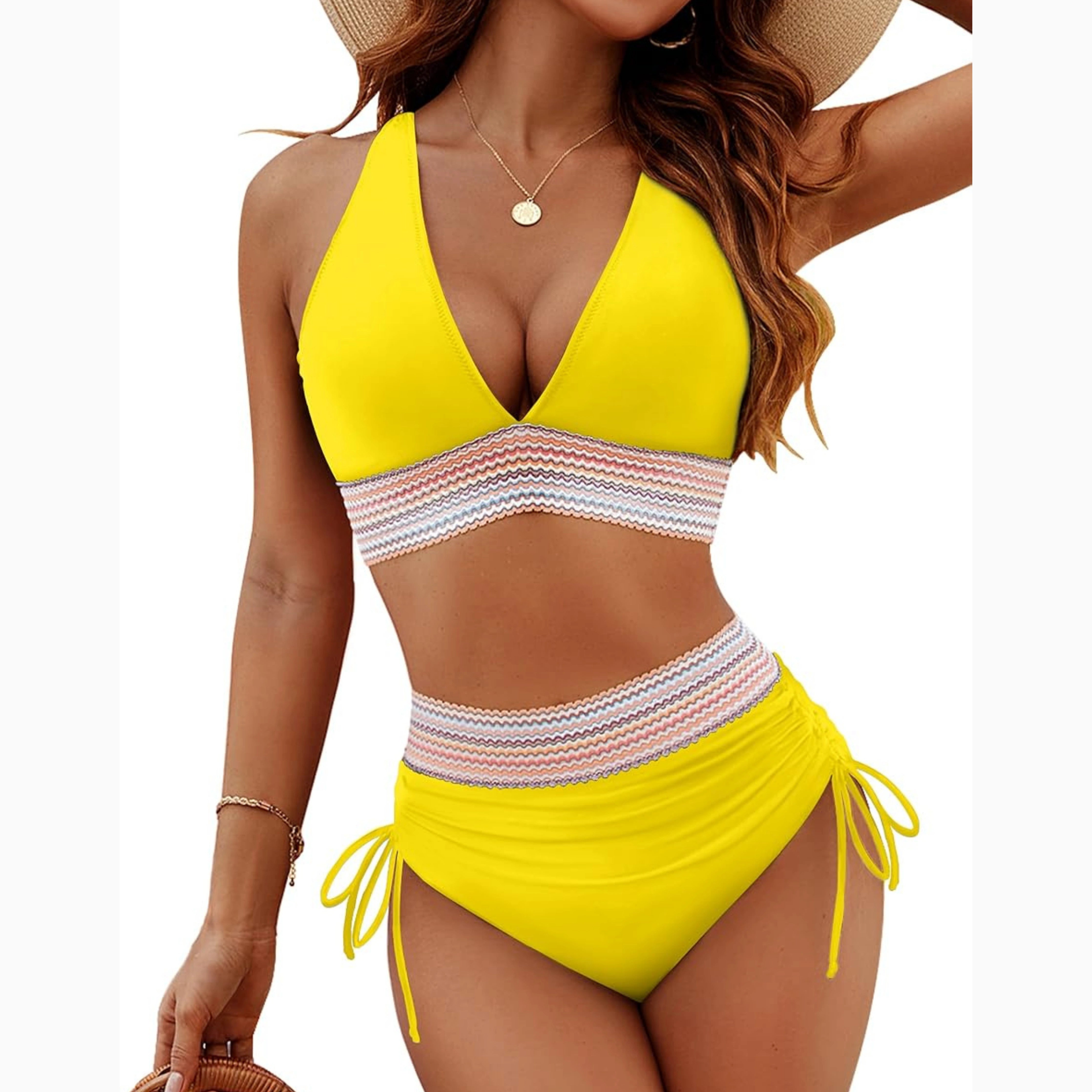 Upgrade Your Beach Look – Solid Color High Waist Bikini for Style and Comfort